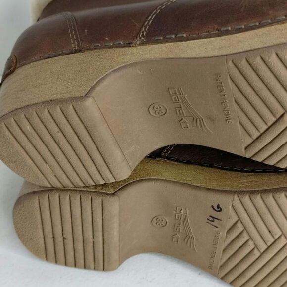 Dansko Bailee Lace Up Bootie size 38 US 7.5 8 brown leather fleece trim - Picture 7 of 9